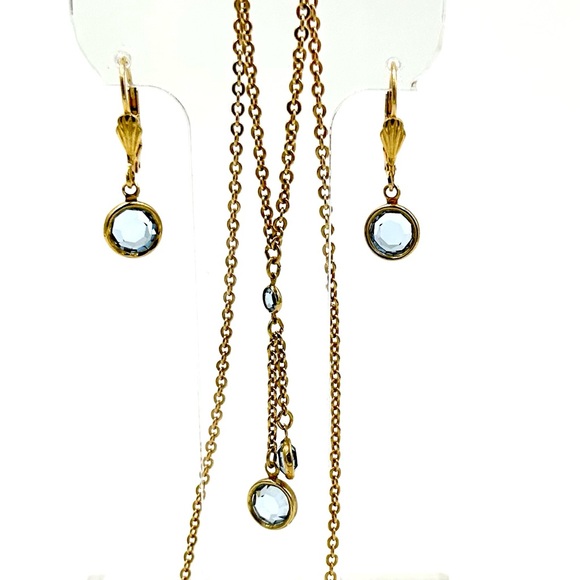 1928 Brand Necklace Earrings Set Gold & Blue Crystal Drops - Picture 4 of 9